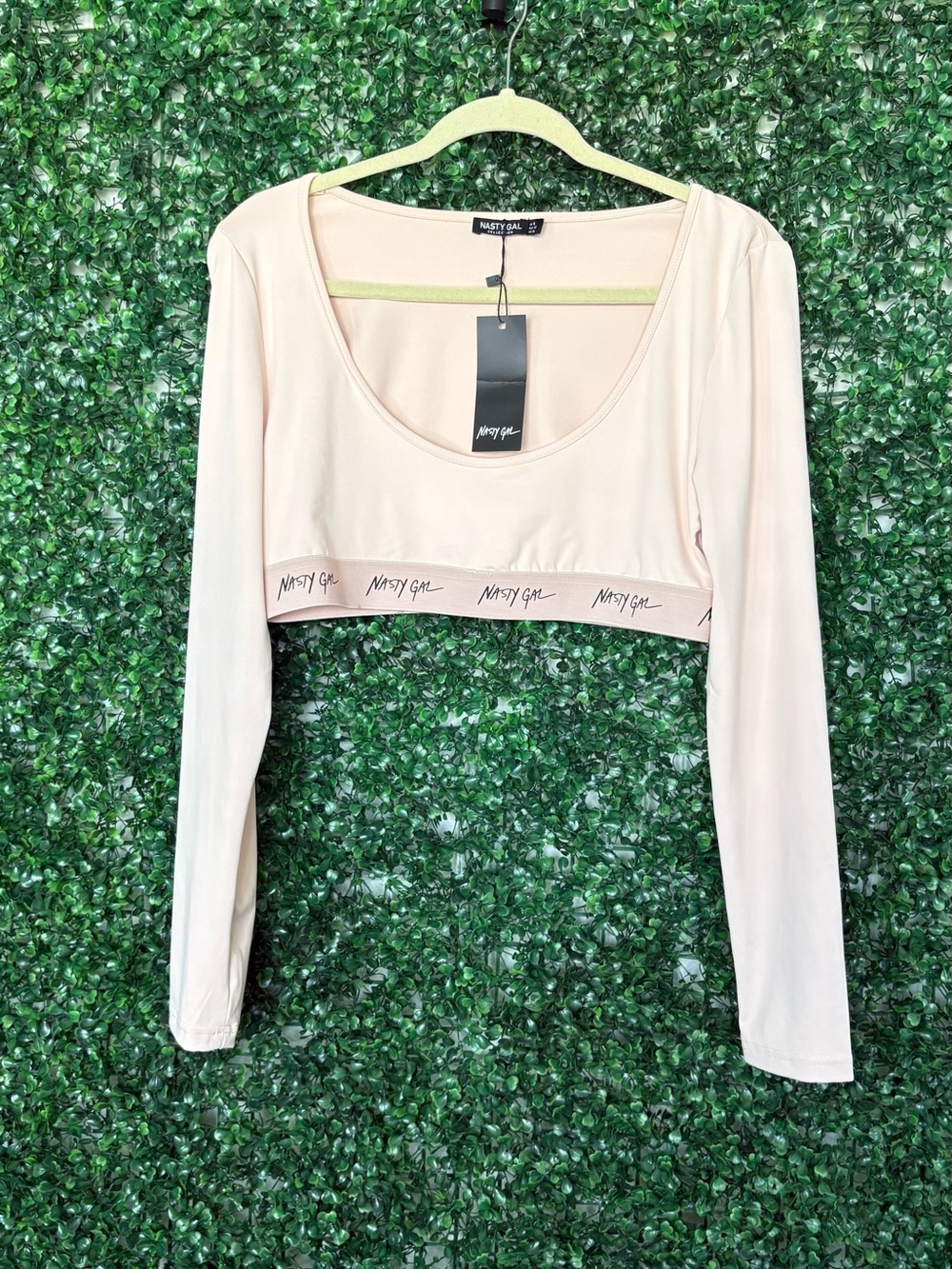 Nasty Gal Pale Pink Long Sleeve Scoop Neck Cropped Top